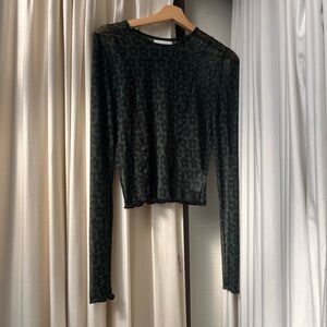 mesh long sleeve with green and black floral print